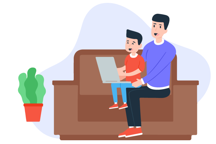 Image of father and son on couch with a laptop