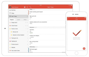 Illustration of a Todoist notebook, followed by the title 'The Todoist – The Digital Planners Dream.' The text highlights Todoist as an award-winning digital planner designed for individuals with ADHD. It discusses how Todoist allows users to quickly capture tasks, prioritize them with color-coded labels, break down large projects, and view tasks in formats like daily or weekly lists, calendars, or Kanban boards. The app also includes recurring tasks, reminders, and collaboration features, making it a powerful organizational tool for managing ADHD.